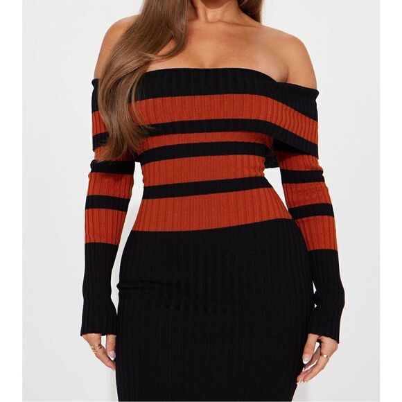 Black and orange midi knit dress - Picture 1 of 7